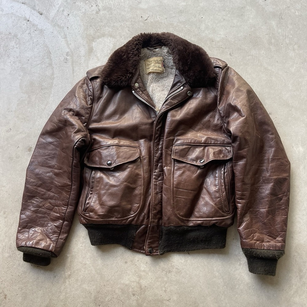Vintage‎ 80s Schott Leather Jacket Mens 42 Brown Bomber Fur Collar Sherpa USA